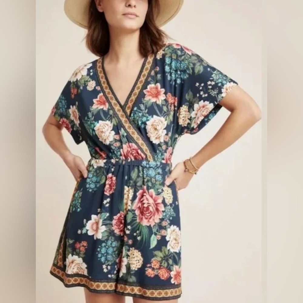 Farm Rio for Anthropologie Estelle Floral Romper Size Small